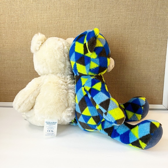 Build a Bear Blue Black Green Checkered 2018 Plush Gamer Rare 18" & Lil Cub 15” - Picture 3 of 10